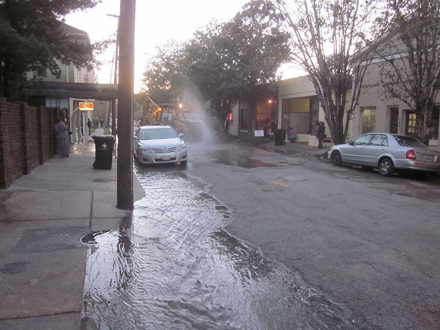 Broken Water Pipe in New Orleans Flooding Street