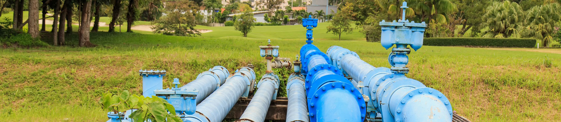 New US Water Treatment Regulations Closeup of Blue Drinking Water Distribution Pipes