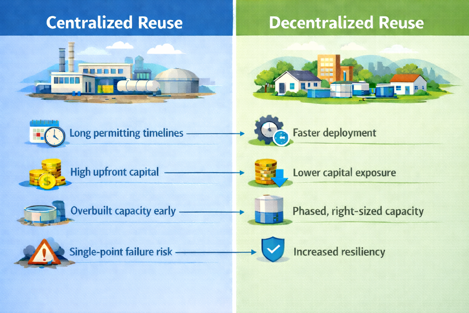 Graphic Demonstrating Differences Between Centralized and Decentralized Reuse
