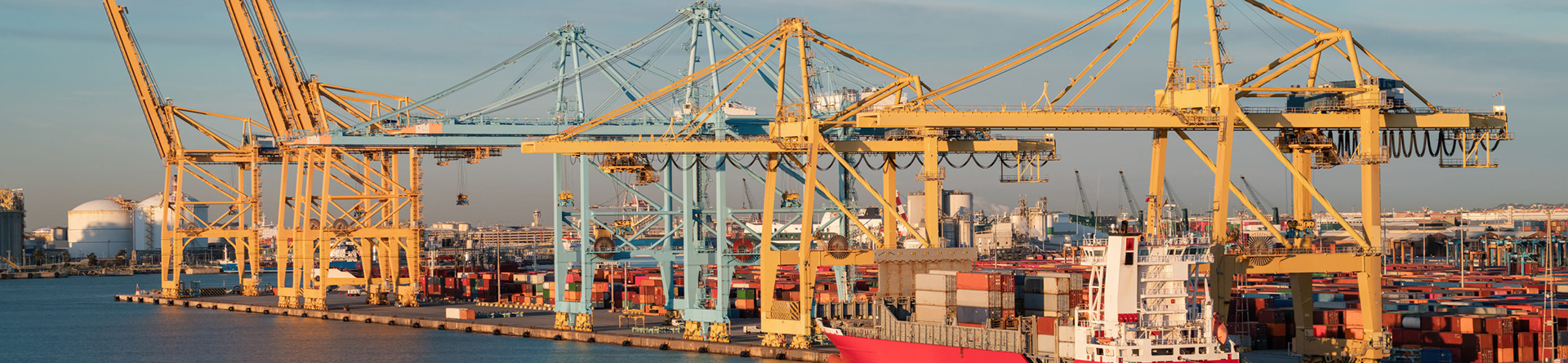 Container terminal and cargo ship at coastal Georgia port