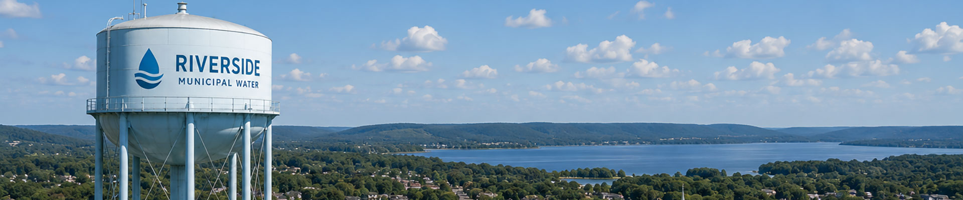 Proactive Maintenance for Water Treatment Plants Municipal water tower overlooking a residential community and local water infrastructure