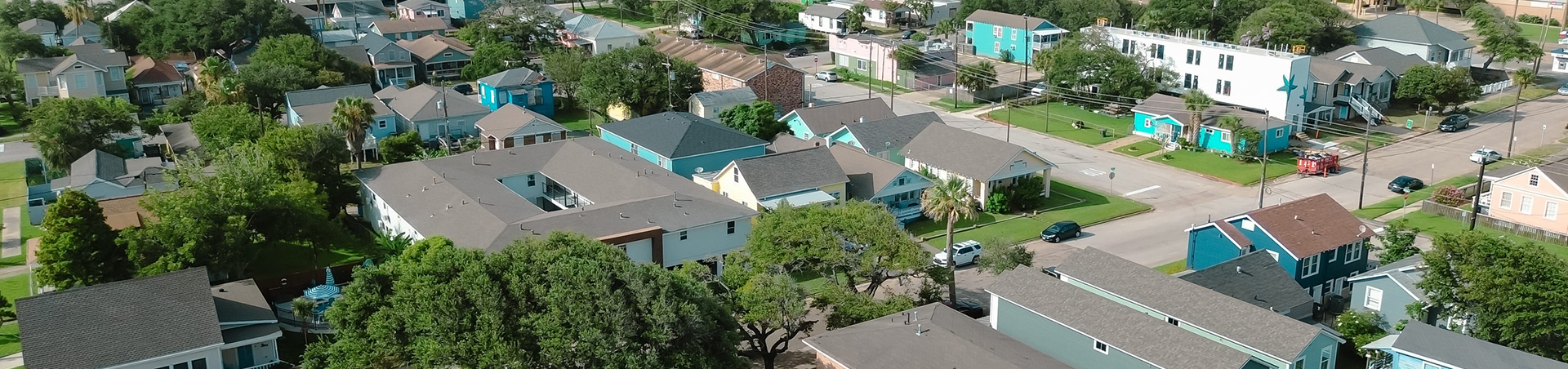 Vista con drones de la comunidad de Galveston